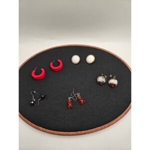 Vintage & Modern Earring Lot 5 Pairs Gummy Bear Red Hoops White Studs Glass Bead